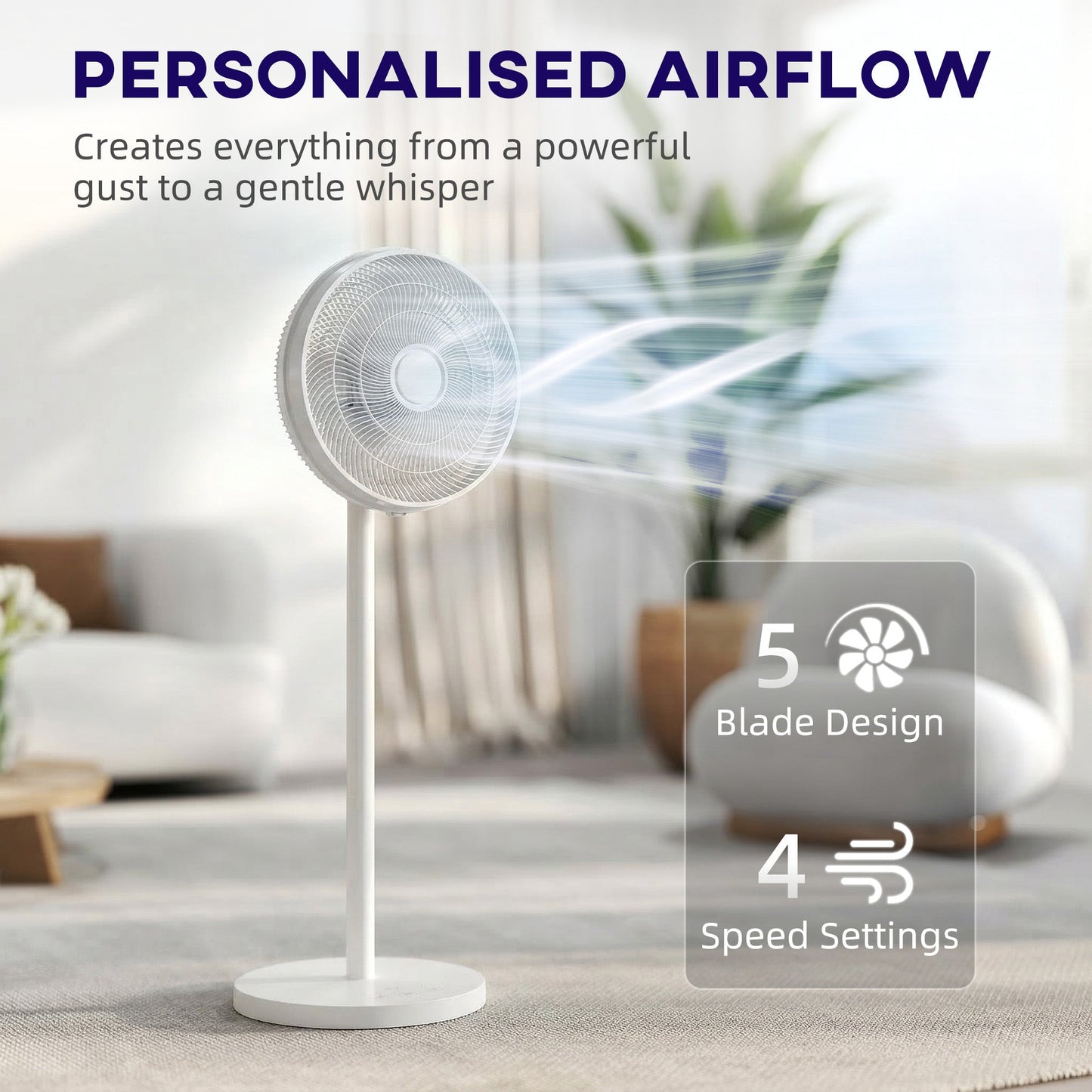 HOMCOM 40 cm Standing Fan, Cooling Floor Fan with 80 degrees Oscillating, Adjustable Tilt and Height, 4 Speed, Remote Control, White