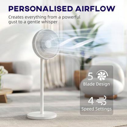 HOMCOM 40 cm Standing Fan, Cooling Floor Fan with 80 degrees Oscillating, Adjustable Tilt and Height, 4 Speed, Remote Control, White