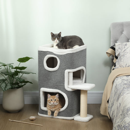 PawHut 75 cm Cat Tree, Cat Tower Condo for Indoor Cats with Scratching Post, Jumping Platform, Grey