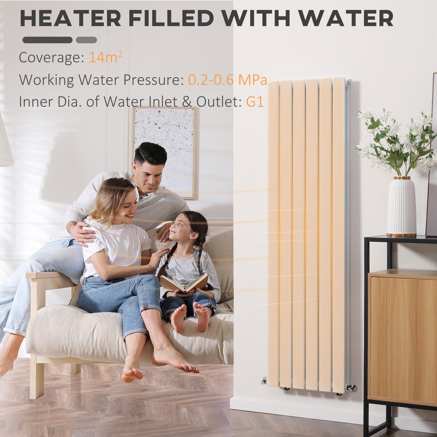 HOMCOM 460 x 1600 mm Double Panel Vertical Designer Radiator, Water-filled Heater for Home, Space Heater, Quick Warm up, Living room, Study, Apartments, White