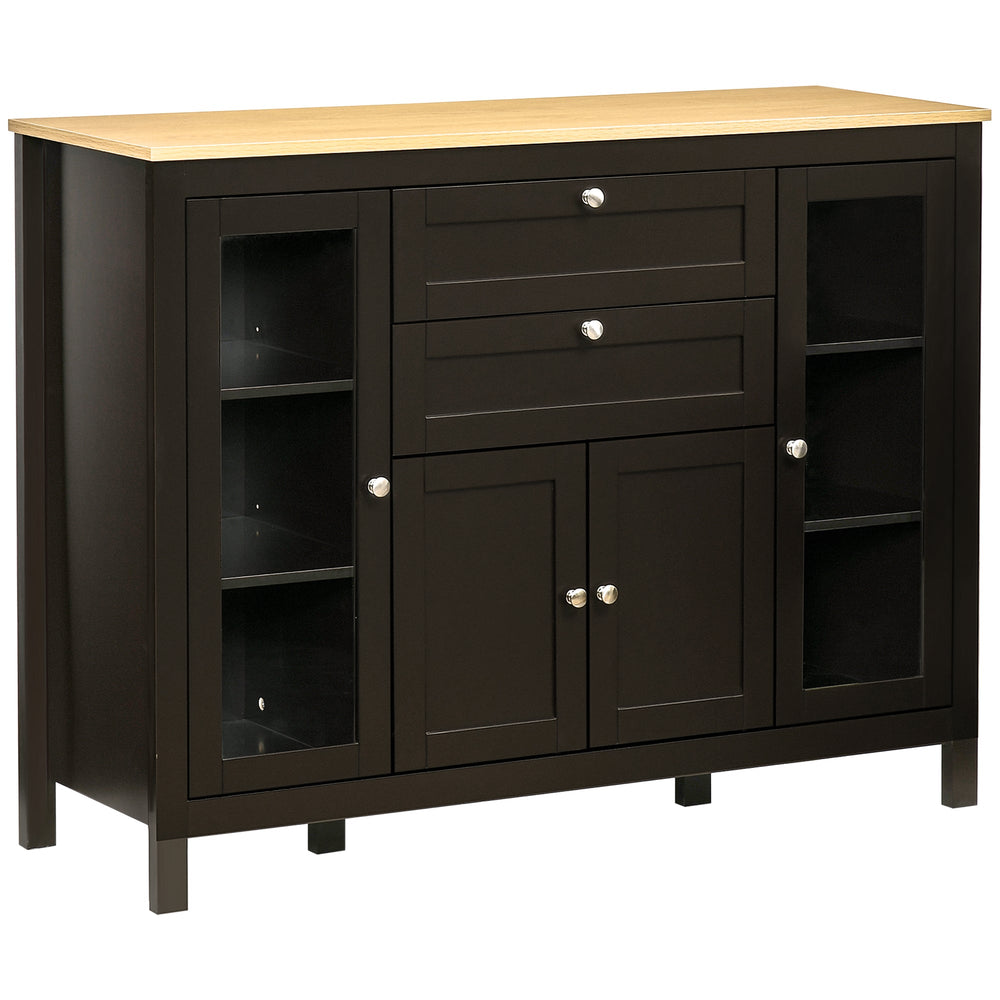 HOMCOM Modern Storage Cabinet, Sideboard with Oak Top, 4 Doors, 2 Drawers and 5 Adjustable Shelves, Black Brown