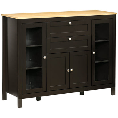 HOMCOM Modern Storage Cabinet, Sideboard with Oak Top, 4 Doors, 2 Drawers and 5 Adjustable Shelves, Black Brown