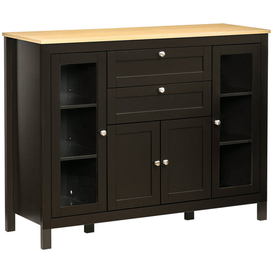 HOMCOM Modern Storage Cabinet, Sideboard with Oak Top, 4 Doors, 2 Drawers and 5 Adjustable Shelves, Black Brown