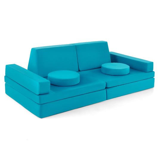 8-Piece Kids Play Couch Sofa with Portable Handle-Green
