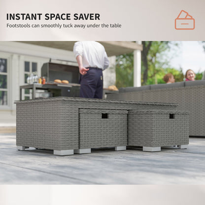 Outsunny 6 Pieces Outdoor PE Rattan Wicker Corner Sofa Set with 10cm Thick Padded Cushions, Aluminium Conservatory Furniture with Glass Top Coffee Table, Footstools, Grey