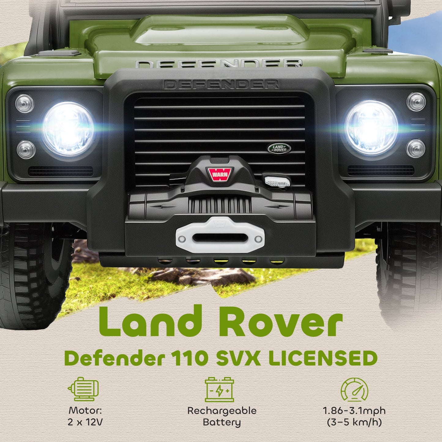 AIYAPLAY Kids Ride On Car with Remote Control, Music, Horn, 4 Spring Suspension Wheels, LED Lights for 3-5 Years Old, Green