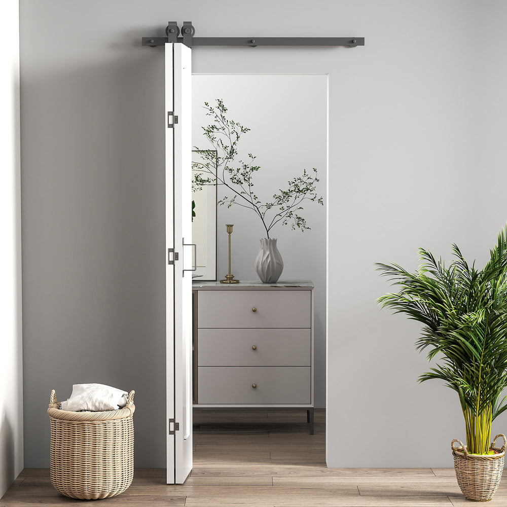 HOMCOM Slide Door, 70cm Modern Sliding Door Set Kit with Steel Rail, White