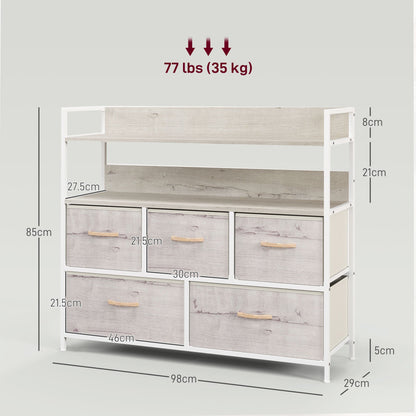 HOMCOM Rustic Chest of Five Fabric Drawers - Natural