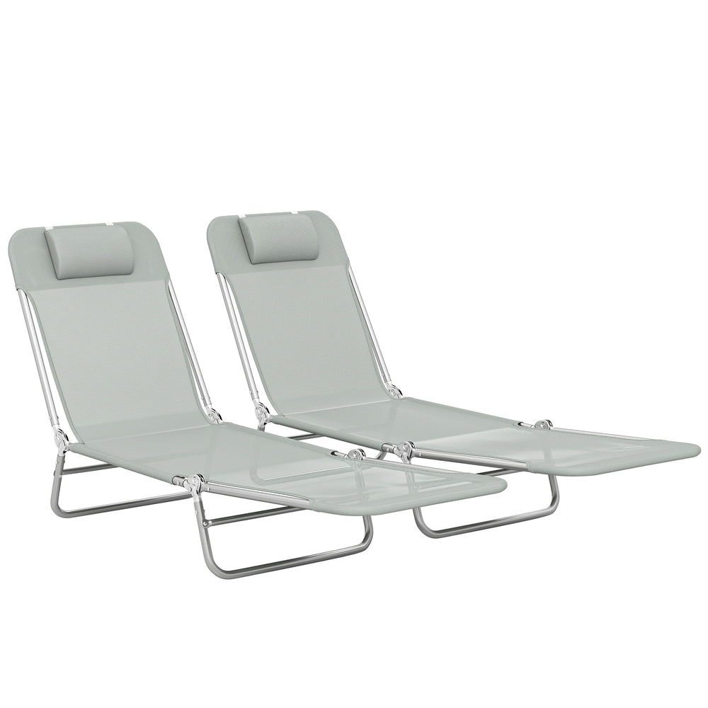 Outsunny Set of Two Steel Frame Sun Loungers, with Reclining Backs - Light Grey