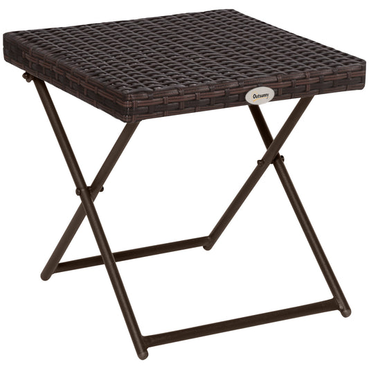 Outsunny Square PE Wicker Rattan Folding Table - Black