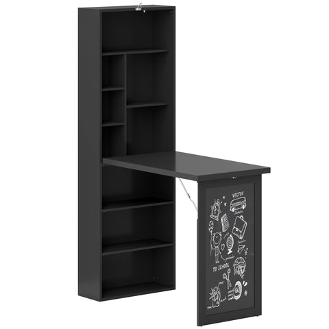 HOMCOM Three-Part Work Desk, with Storage and Chalkboard - Black