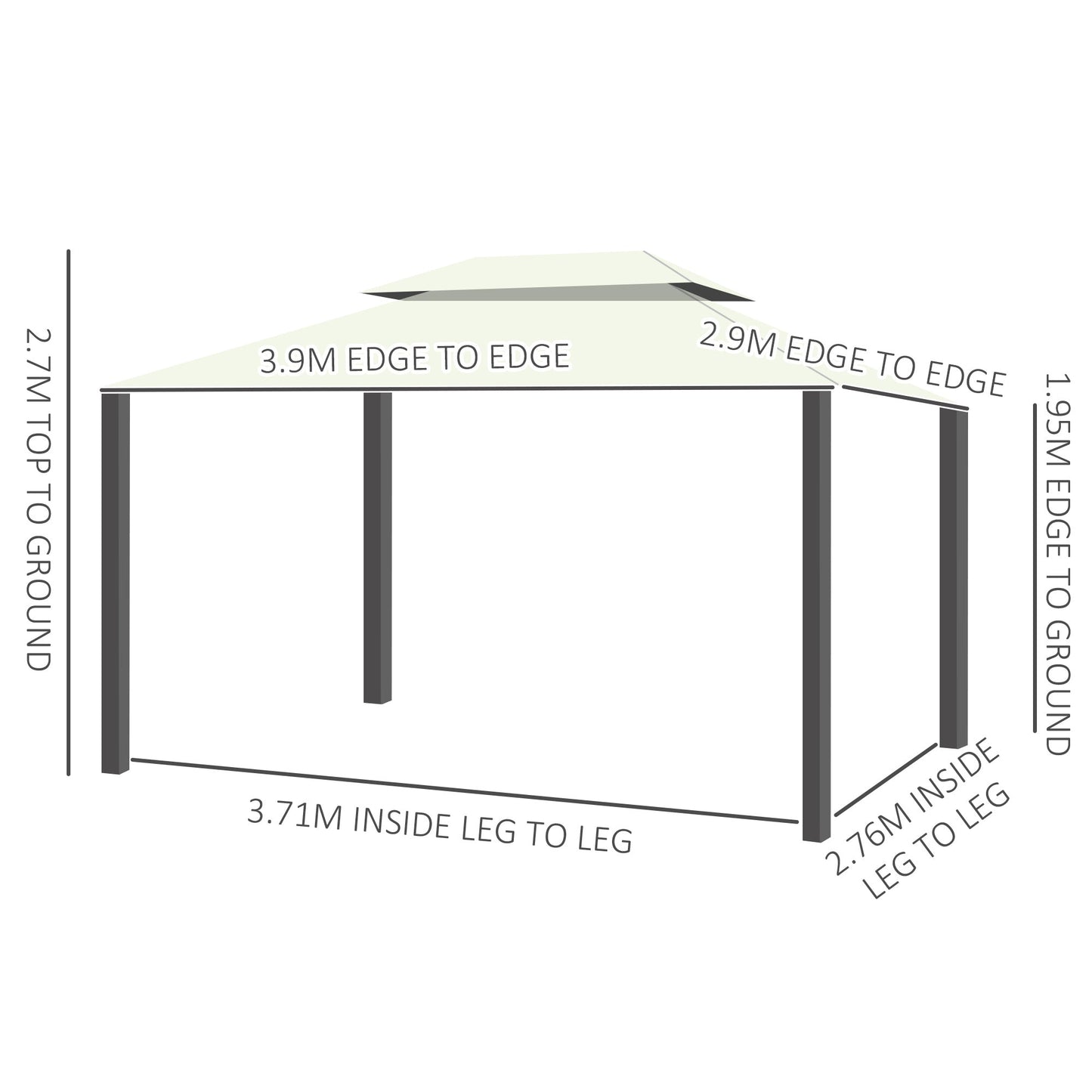 Outsunny 4 x 3 m Aluminum Garden Gazebo, Double Roof Outdoor Gazebo Canopy Shelter with Netting & Curtains for Garden, Lawn, Backyard and Deck, Cream
