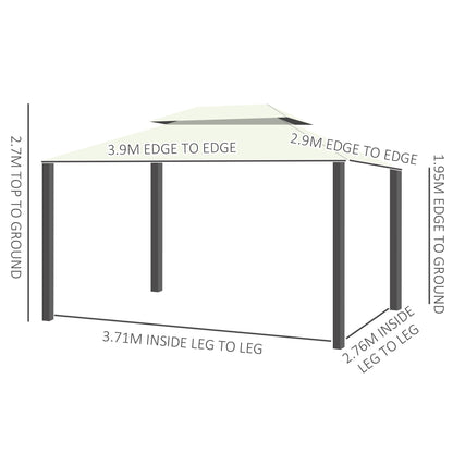 Outsunny 4 x 3 m Aluminum Garden Gazebo, Double Roof Outdoor Gazebo Canopy Shelter with Netting & Curtains for Garden, Lawn, Backyard and Deck, Cream