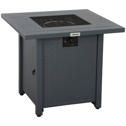 Outsunny Rattan-style Propane Gas Fire Pit Table with 40,000 BTU Burner, Square Smokeless Firepit Patio Heater with Thermocouple, Lava Rocks, Waterproof Cover, Spark Guard and Lid, Grey