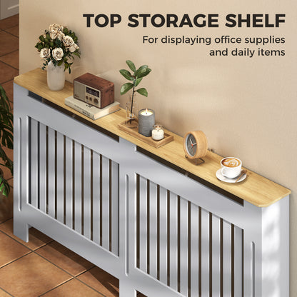 HOMCOM Slatted Radiator Cover, Painted Cabinet with Line Grill Design, 172L Ã 19W Ã 81H cm, Grey