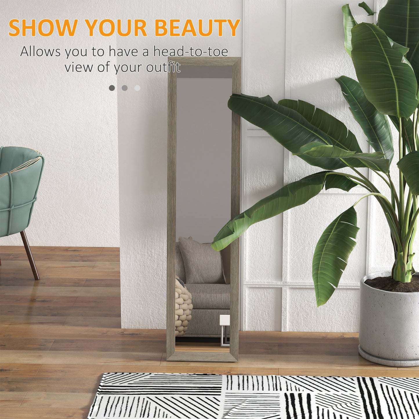 HOMCOM Full Length Mirror, 37 x 157 cm, Hanging or Freestanding, Rectangular Glass Full Body Mirror with Frame for Living Room, Bedroom, Cloakroom, Grey