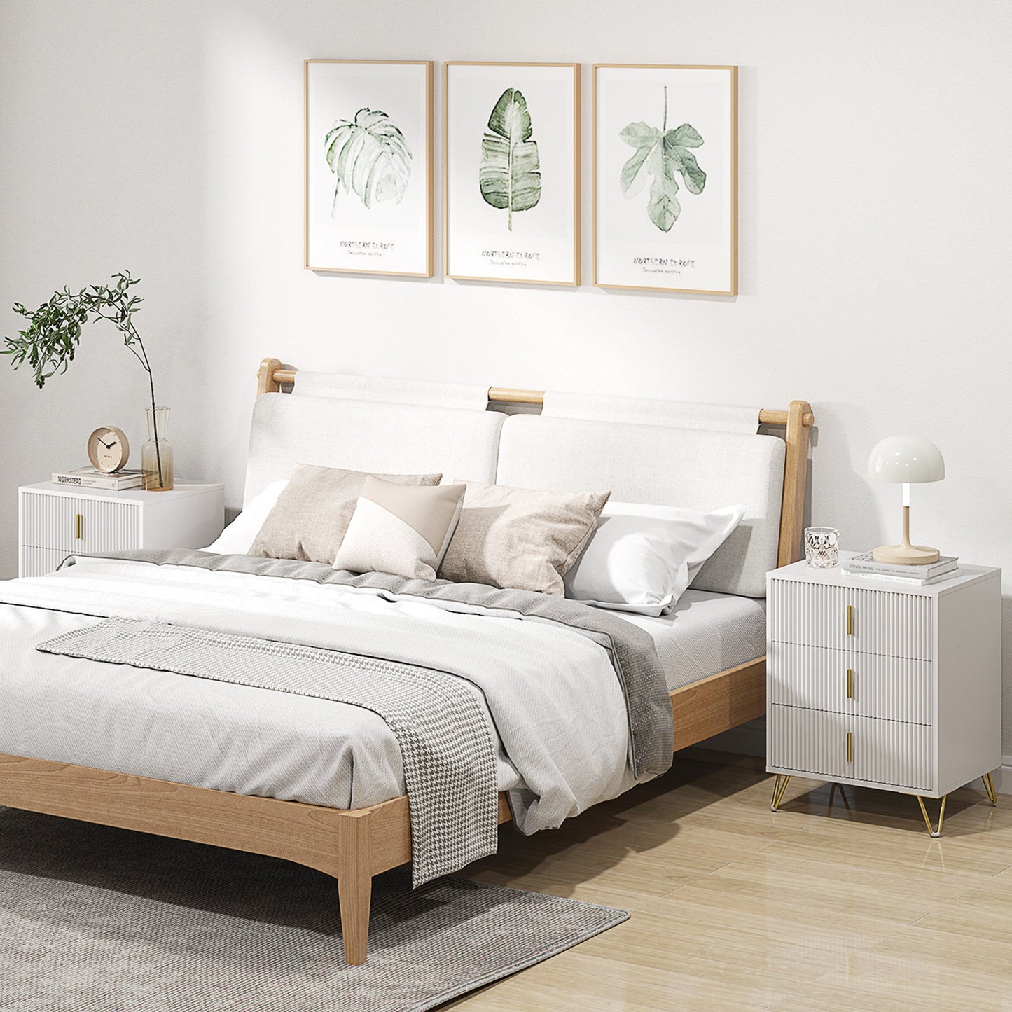 HOMCOM Set of 2 Elegant Chest of Three Drawers - White/Gold-Tone