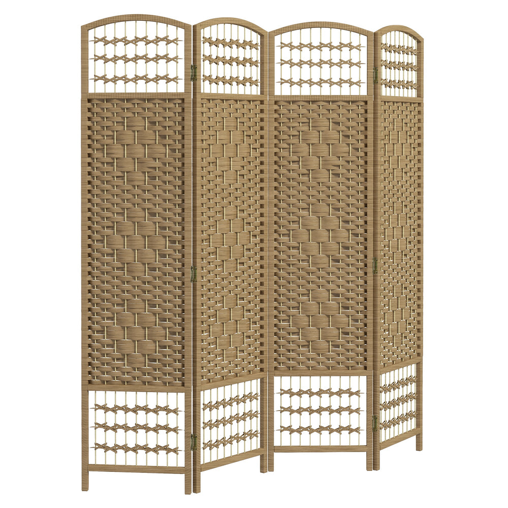 HOMCOM 4 Panel Folding Room Divider, Privacy Screen, Paravent Partition Separator for Living Room, Bedroom, Natural