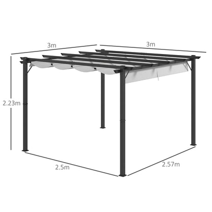 Outsunny 3 x 3 Pergola with Retractable Roof Aluminium Canopy for Garden, Light Grey
