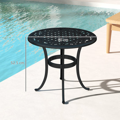 Outsunny Outdoor Garden Table, Cast Aluminium Patio End Table with Anti-slip Foot Pads for Garden, Patio, Balcony, 60 x 52.5cm, Black