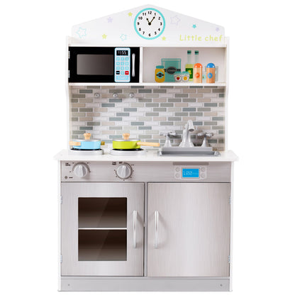 Kids Wooden Pretend Cooking Playset Cookware Kitchen-Beige