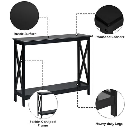 Industrial 2-Tier Narrow Console Table with Storage Shelf for Entryway-Black