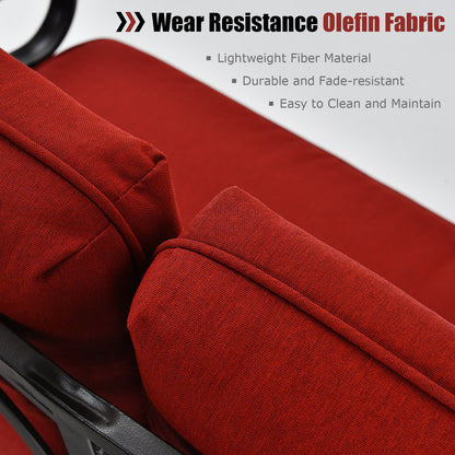 2 Pieces Outdoor Conversation Set with Ergonomic Backrest & Armrest for Balcony & Poolside Red
