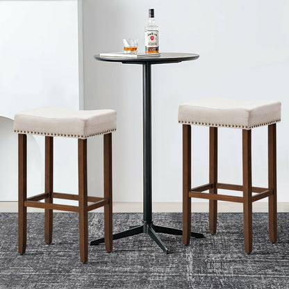 2 Traditional Upholstered Bar Stools-Beige