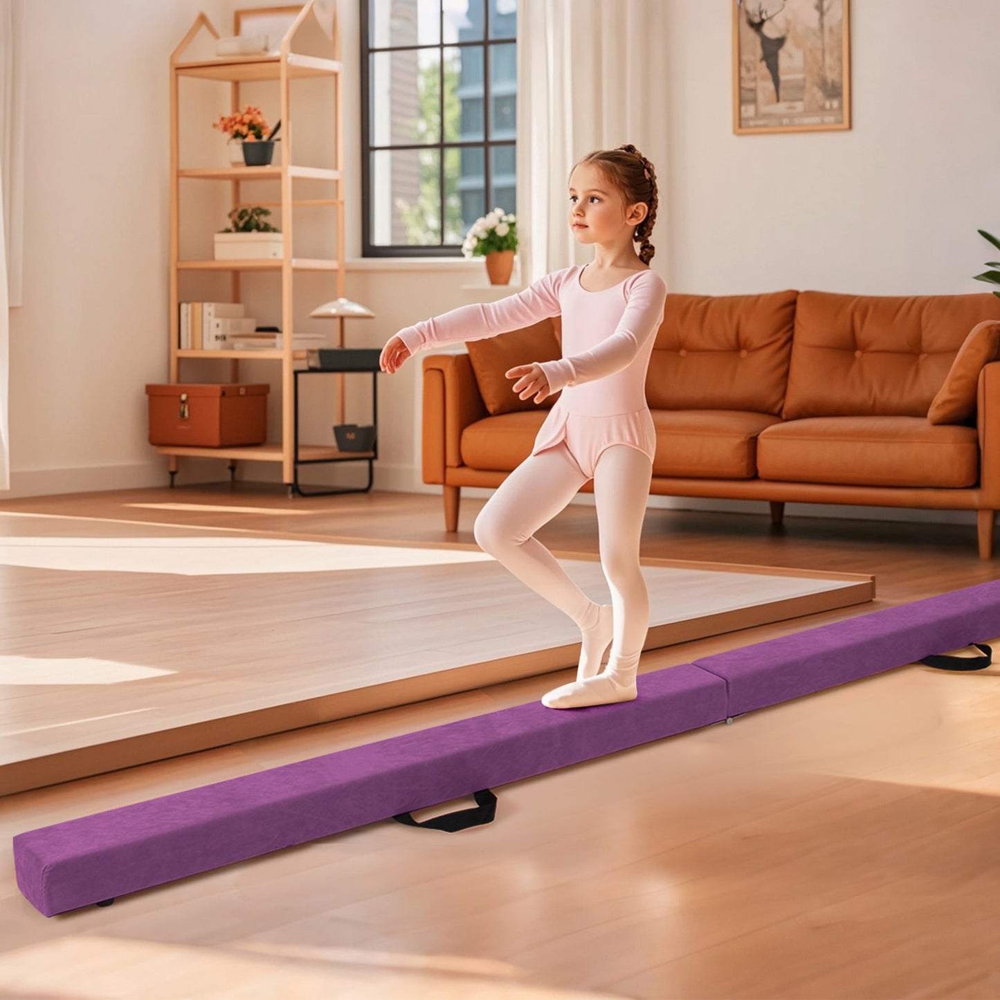 8 FT Folding Gymnastic Beam with Anti-slip Base for Toddler-Purple