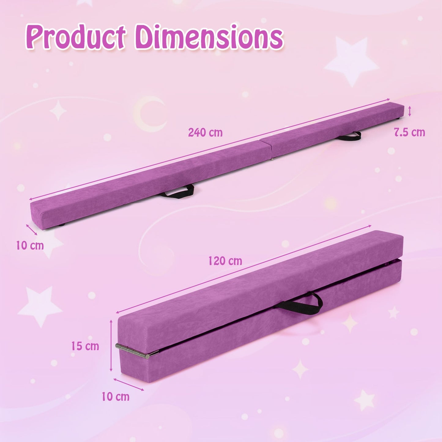 8 FT Folding Gymnastic Beam with Anti-slip Base for Toddler-Purple