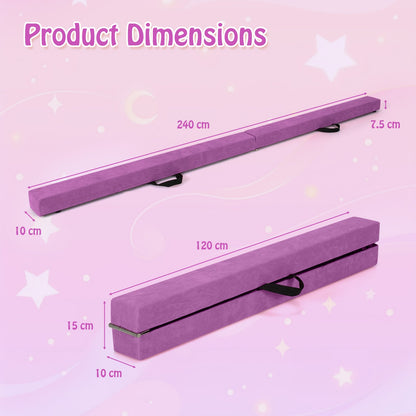 8 FT Folding Gymnastic Beam with Anti-slip Base for Toddler-Purple