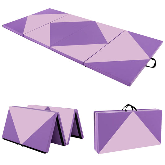 240cm PU Leather Folding Gymnastics Mat-Pink & Purple