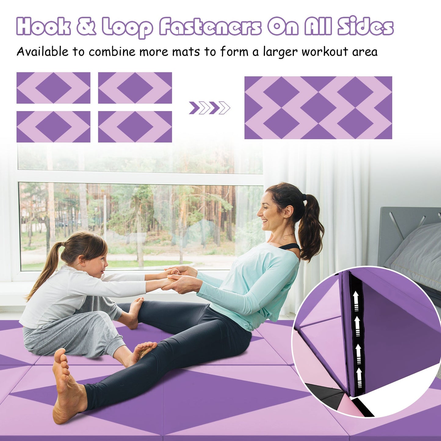 240cm PU Leather Folding Gymnastics Mat-Pink & Purple