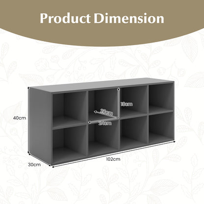 8 Grid Shoe Bench 2 in 1 Shoe Organizer with 8 Storage Cubbies-Grey
