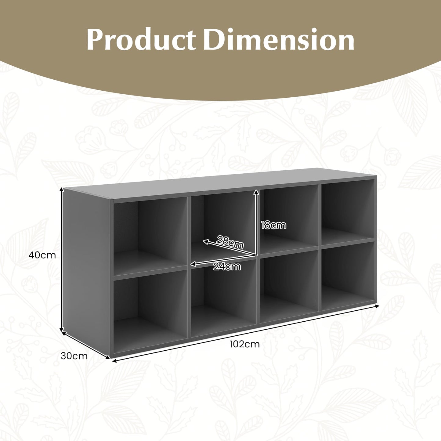 8 Grid Shoe Bench 2 in 1 Shoe Organizer with 8 Storage Cubbies-Grey