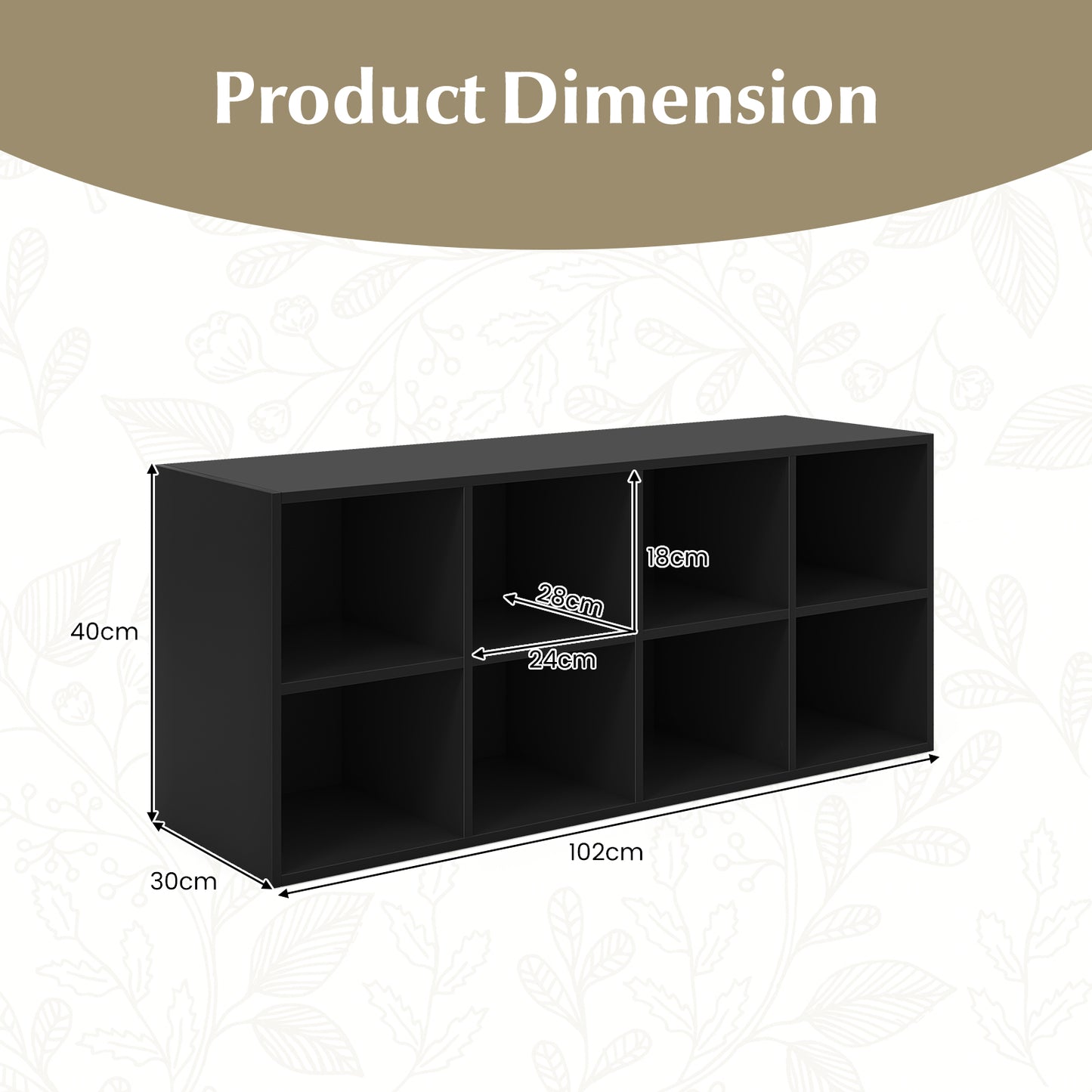 8 Grid Shoe Bench 2 in 1 Shoe Organizer with 8 Storage Cubbies-Black