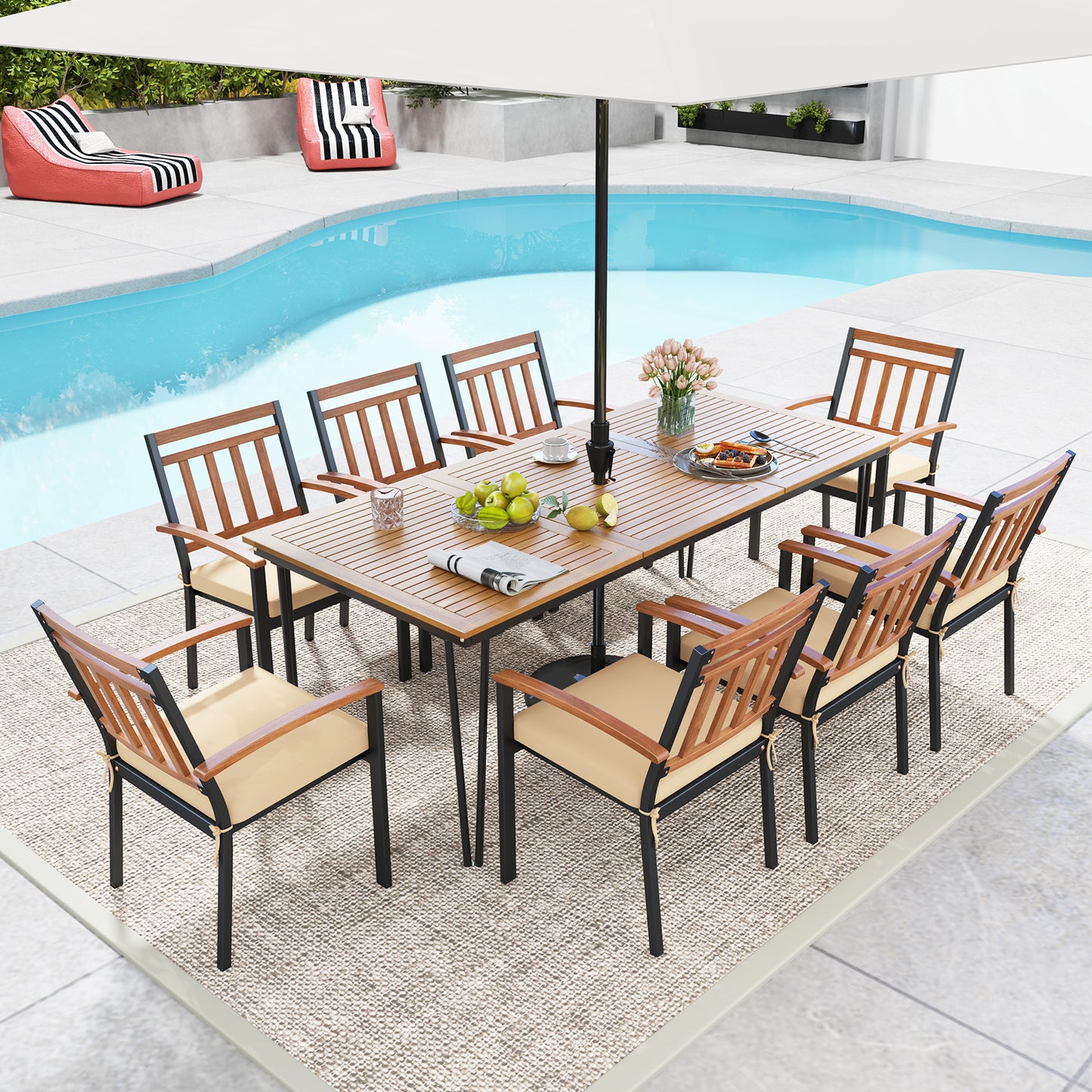 200 x 90cm Outdoor Dining Table with Metal Legs for Garden  Poolside