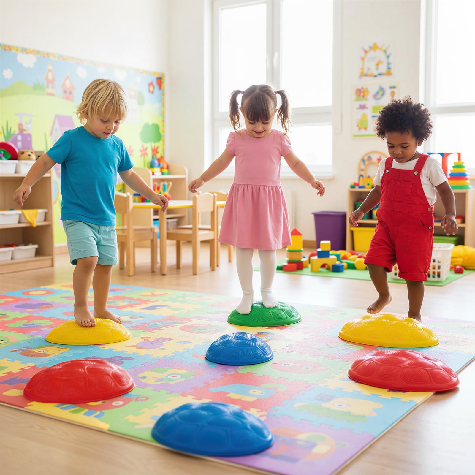 8 Pieces Non-Slip Toddler Stepping Stones for Kids Aged 3+-Colourful