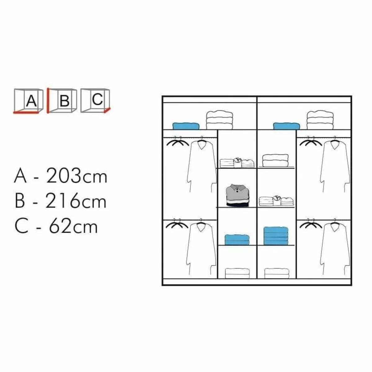 Deltum Sliding Door Wardrobe - Grey, White, Black - 150cm and 203cm