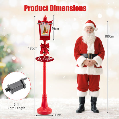 8 ft Musical Christmas Streetlight Xmas Lamp Post with Warm White LED Lights and Snowy Effects-Red