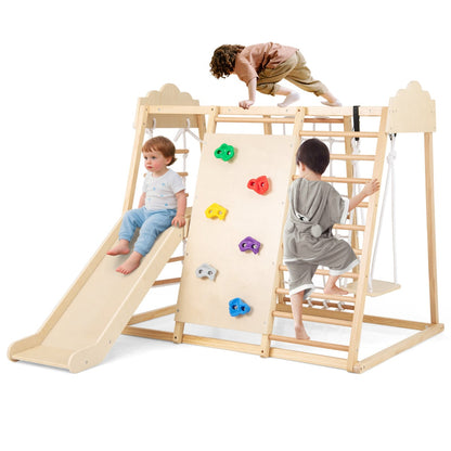 8-in-1 Indoor Jungle Gym for Kids Wooden Montessori Climbing Toys-Natural