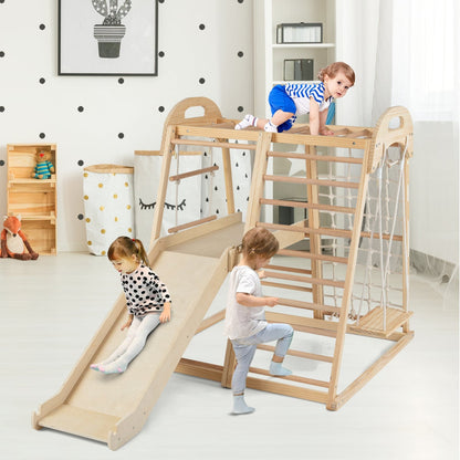 8-in-1 Jungle Gym Wooden Montessori Climber Playset-Natural