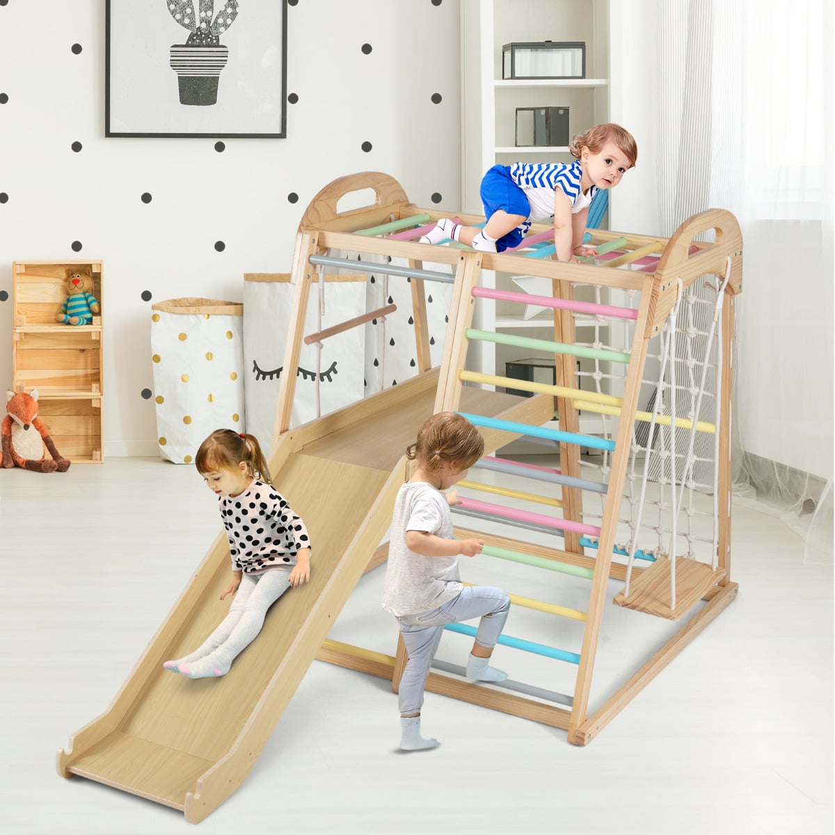 8-in-1 Jungle Gym Wooden Montessori Climber Playset -Multicolor