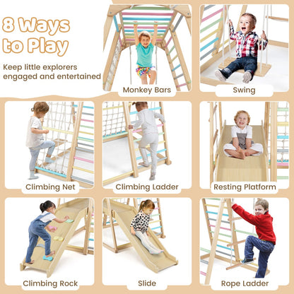 8-in-1 Jungle Gym Wooden Montessori Climber Playset -Multicolor