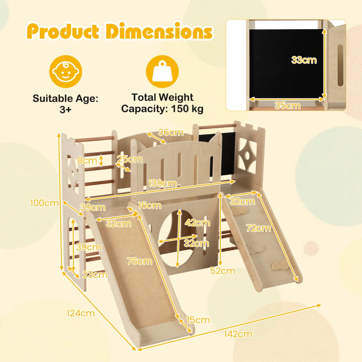 8-in-1 Toddler Slide with Ladders and Toy Storage-Natural