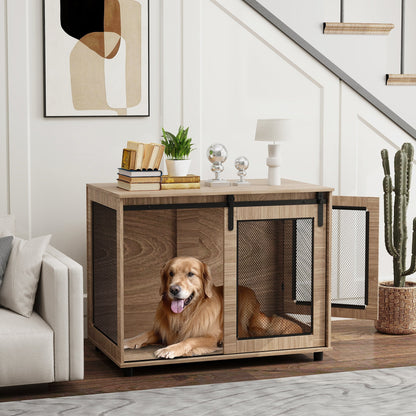PawHut Dog Crate Furniture with Sliding Door for Large Dogs, Walnut Brown