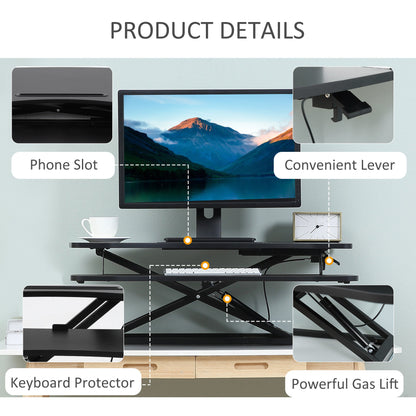 Vinsetto Standing Desk Converter Height Adjustable Sit-Stand Desk w/ Keyboard Tray Black