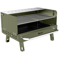 Outsunny Portable BBQ Grill, Charcoal Barbecue Grill with Adjustable Grates, Foldable Legs, Side Shelf for Camping Travel, Green