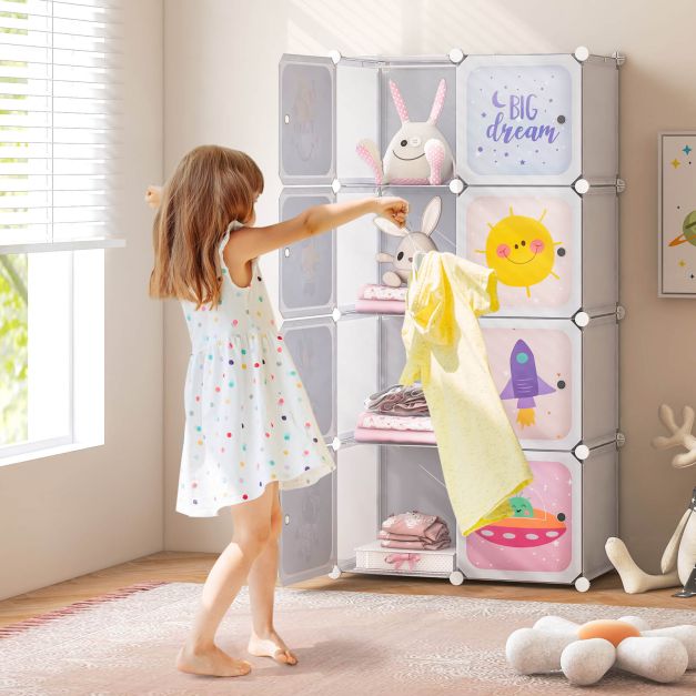 8-cube Baby Closet Organizer with Doors and Hanging Section-White