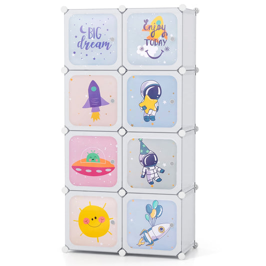 8-cube Baby Closet Organizer with Doors and Hanging Section-White